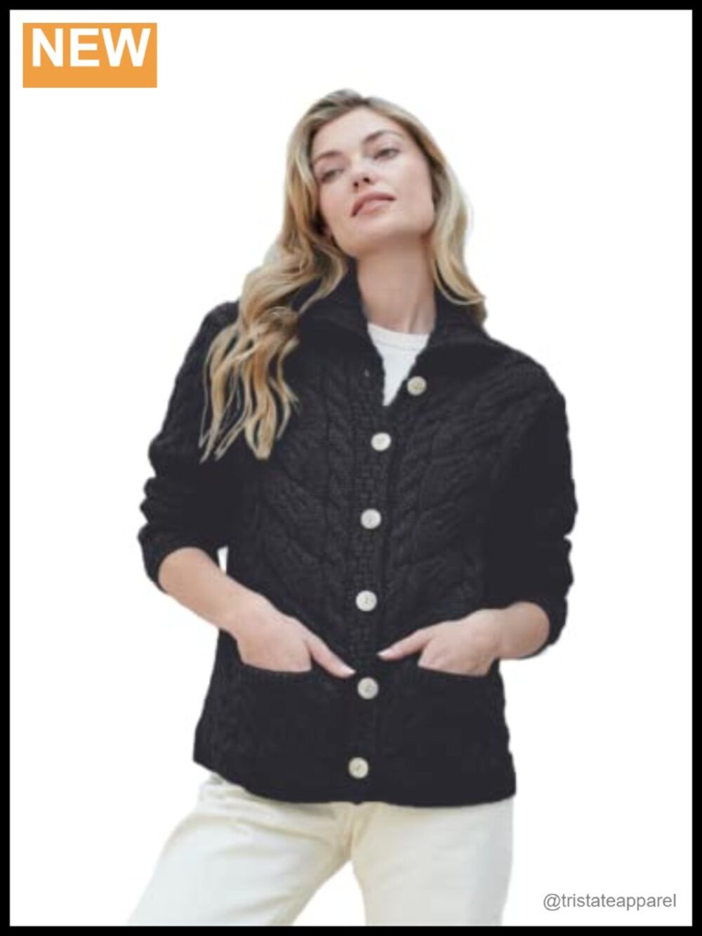 Merino Wool Aran Stitch Shawl Collar Buttoned Cardigan
